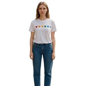 New Prince Peter Collection Rainbow Hearts Pride White T-Shirt Love Large NWT